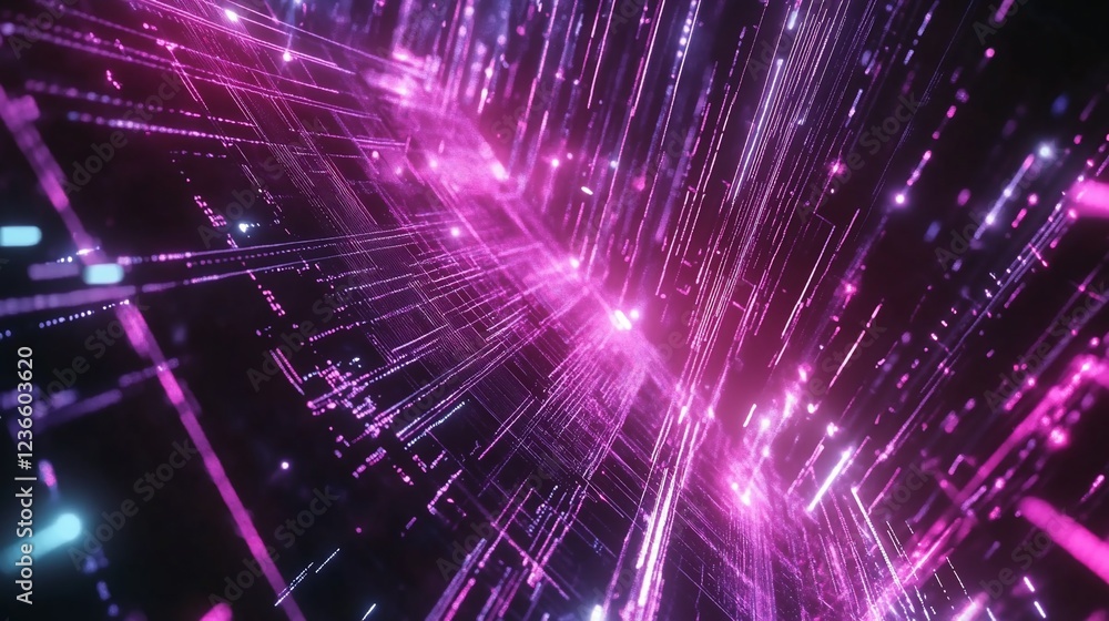 Aufkleber abstract digital network with glowing lines and particles forming an infinite tunnel