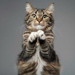 Fototapeta premium Charming Tabby Cat With Soft Fur In A Playful Stance