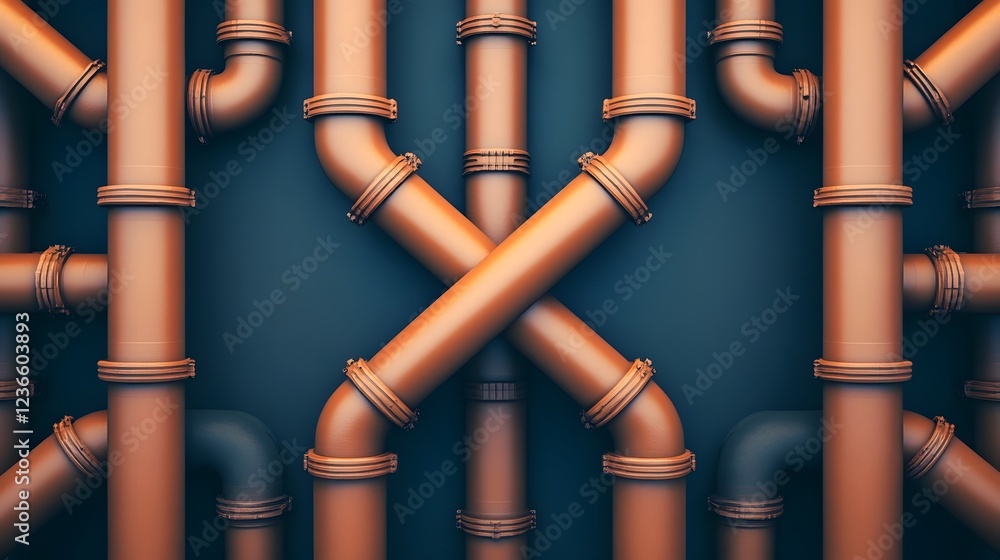 Poster symmetrical metallic pipe design symbolizing industrial efficiency and order