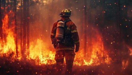 Firefighter Bravely Faces Wildfire Inferno
