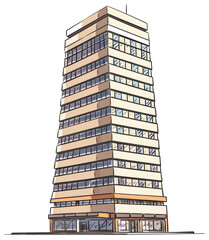 A Tall Beige Office Building With Many Windows