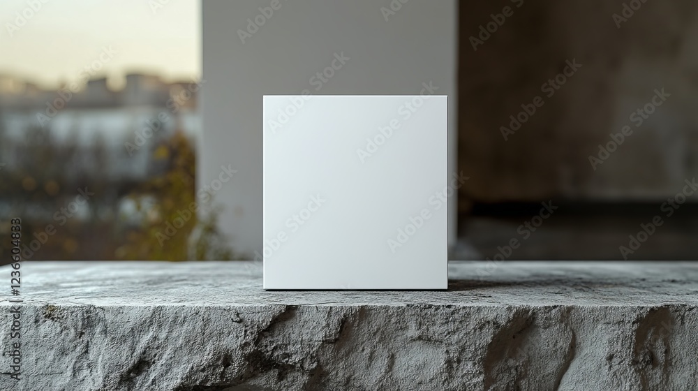 Poster minimalist blank card placed on rustic stone ledge surrounded by natural elements evoking tranquilit