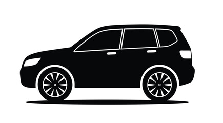 Black silhouette of a compact SUV car isolated on a white background, vector illustration. Minimalist car icon in black and white, side view of a modern SUV Flat vector design.