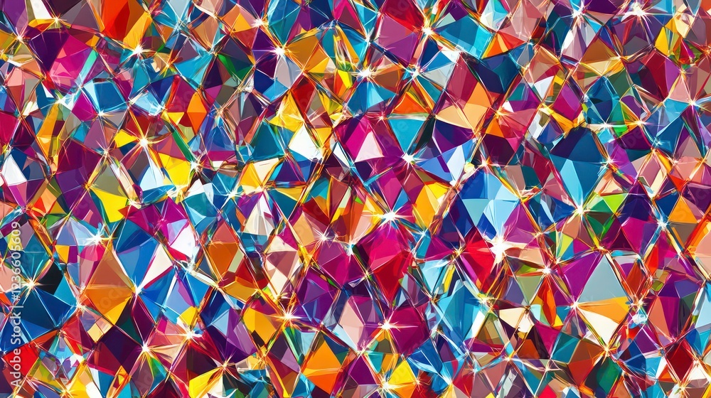 Poster Abstract colorful geometric pattern with shiny,faceted, vibrant shapes.