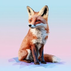 Fototapeta premium A beautifully illustrated fox with vibrant orange fur against a pastel background.