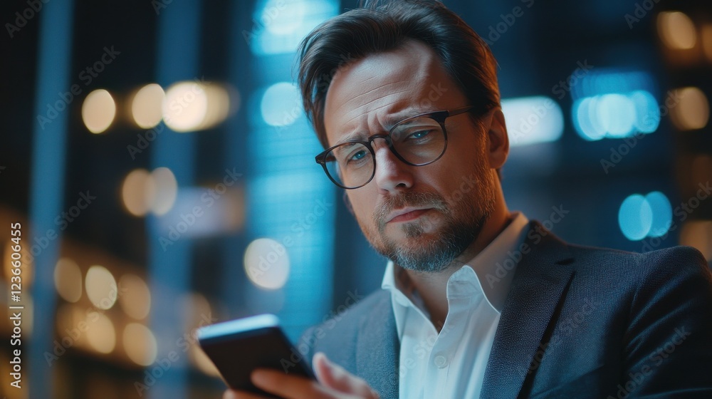 Poster crypto trader investor broker using smartphone app analyzing financial data stock market price on ce