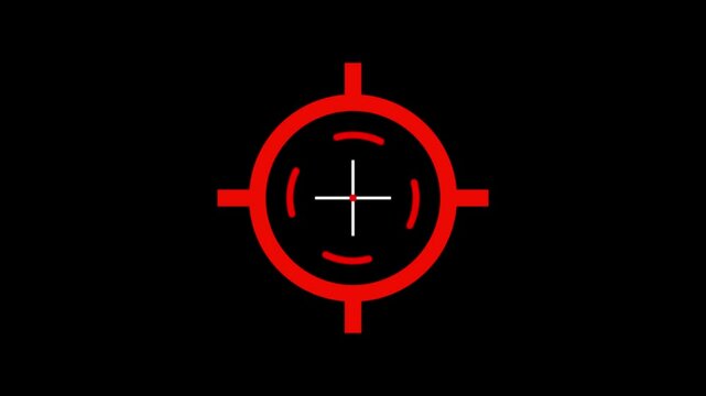Gun aim scope icon, sight sniper aim. Rifle scope aim icon animation on black background