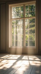Fototapeta premium Serene Light Patterns in Shadowy Interior Minimalist Design with Copyspace
