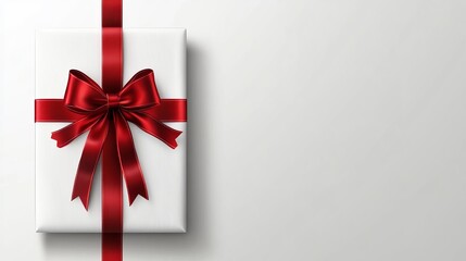 Elegant White Gift Box with Red Ribbon and Bow Perfect for Holiday Celebrations and Special Occasions Captured in Beautiful Lighting and Composition for Stock Photography