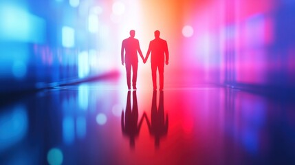 Fototapeta premium Two Silhouettes Holding Hands in a Colorful Abstract Background