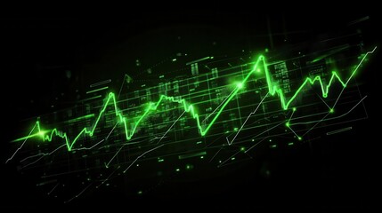 Obraz premium A digital graph displaying financial growth with green indicators, symbolizing upward trends and market analysis.