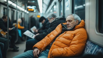 Man Sleeping on Public Transport