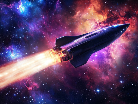 Futuristic Spacecraft Journey Through Colorful Nebula