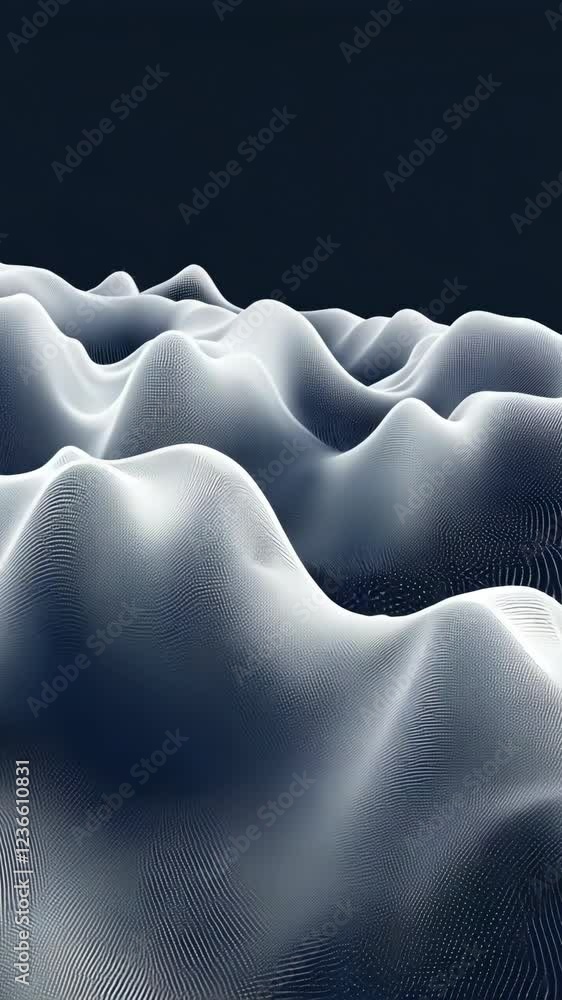Poster digital waves simulate rolling hills under a dark sky with a smooth texture and a serene atmosphere