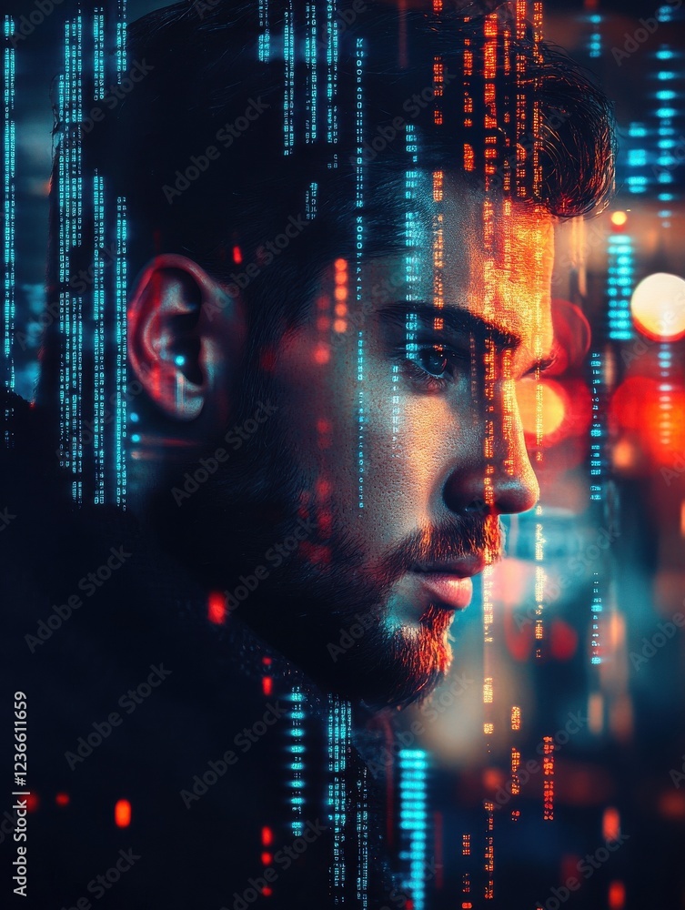 Poster abstract future data visualization. big data code representation. futuristic network or business ana