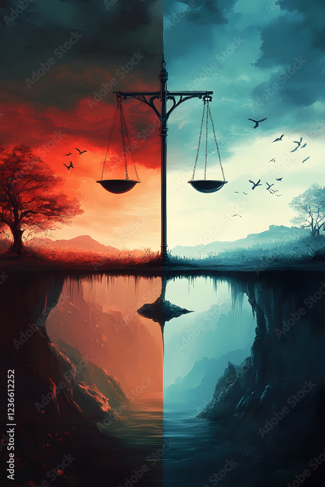 Poster concept of good or bad choices symbolized through contrasting visual elements -