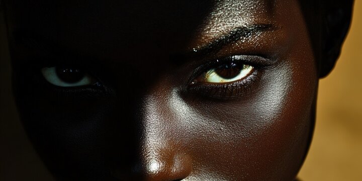 Eyes of Mystery: Close-up Portrait African American Women with Intriguing Shadow Play