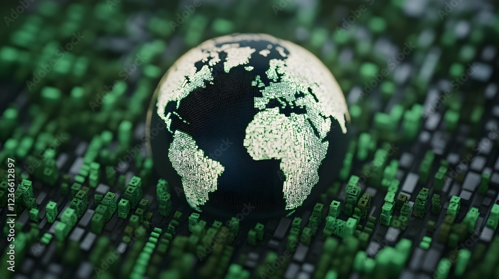Poster eco-friendly digital globe surrounded by environmental data and analytics