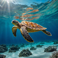 Obraz premium green sea turtle swimming