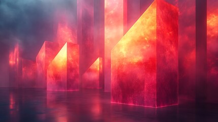 Naklejka premium Glowing Red Pillars in a Smoky Setting