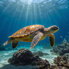 Obraz premium green sea turtle swimming