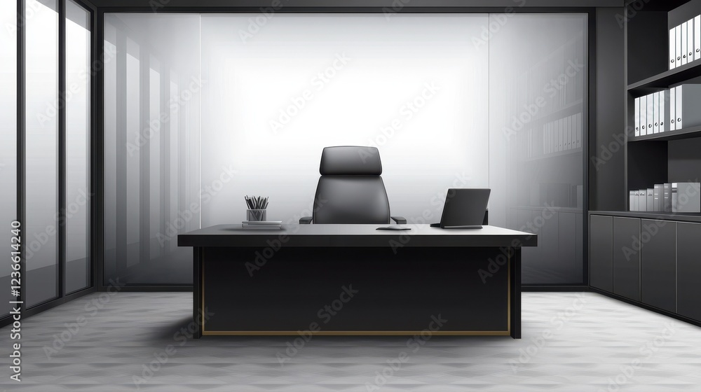 Wall mural modern office room with Transparent background ,modern office interior with desk.