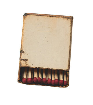 vintage worn old pack of matches in a matchbook on png transparent background