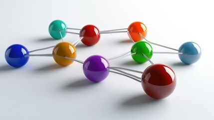 connection concept with color spheres connected by wires