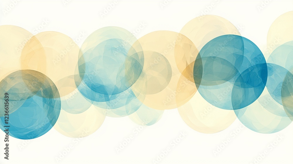Poster abstract background with overlapping translucent circles in blue and yellow tones.