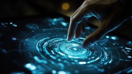 Fototapeta premium business and technology concept - businessman hand with chart on virtual screen