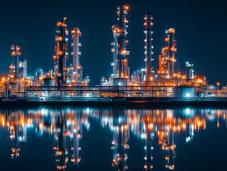 Illuminated Industrial Refinery at Night