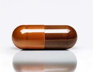 realistic medicine pill with brown finish isolated on white background perfect for pharmaceutical medical or health related design projects copy space for text