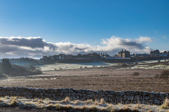 Dartmoor prison on a hazy sunny winters day