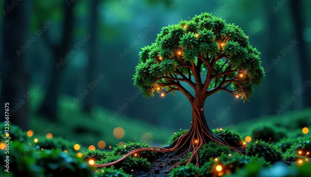 Poster artificial intelligence tree with circuit board connections symbolizing technology and innovation in