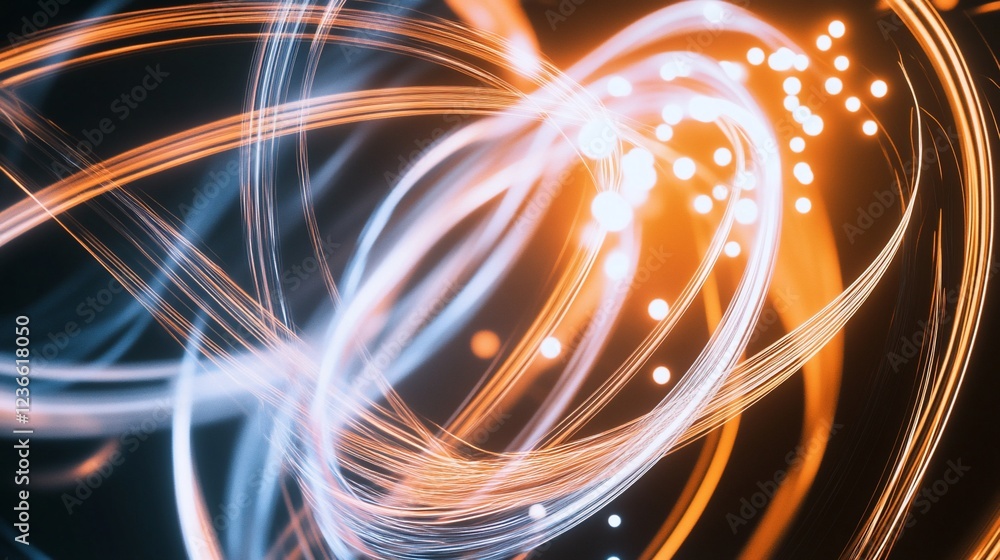 Poster abstract light trails in dynamic motion with glowing bokeh effect on a dark background