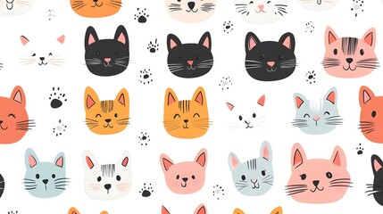 Charming and Cuddly Animal Pattern in Vibrant Kawaii Style on White Background