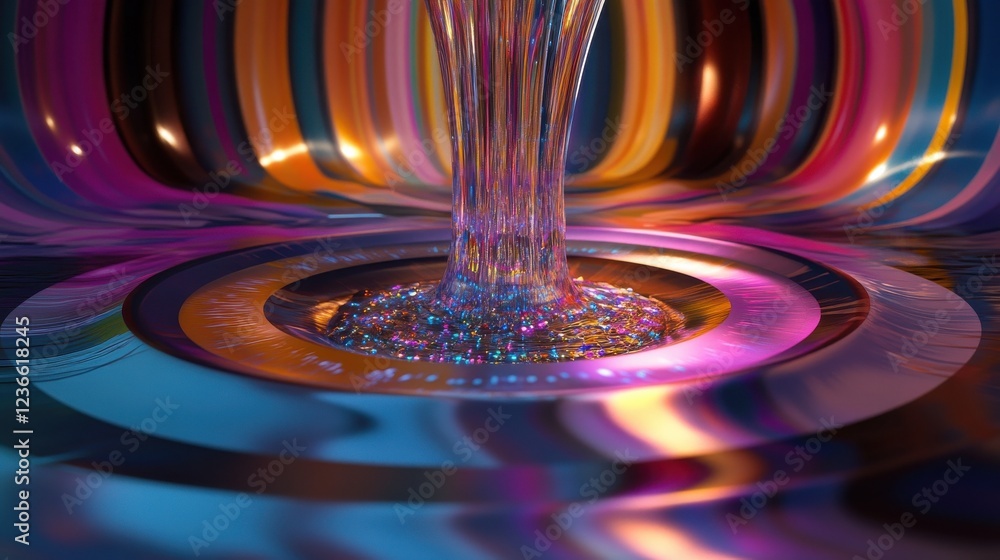 Poster a 3d search engine with data streams flowing into a central point, symbolizing information gathering