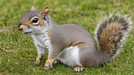 Obraz premium Adorable Grey Squirrel in Lush Green Grass