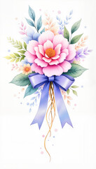 Obraz premium Stylish floral corsage with satin ribbon, pastel elegance