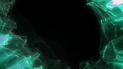 Abstract animated motion background of spinning spheres with lines. Seamless loop. 