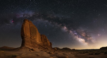 Majestic Rock Formation Under Milky Way Galaxy Night Sky