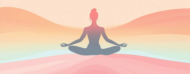 A minimalistic yoga pose illustration in pastel colors; Generative AI