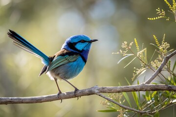 Obraz premium Splendid Fairywren perched gracefully on a delicate branch