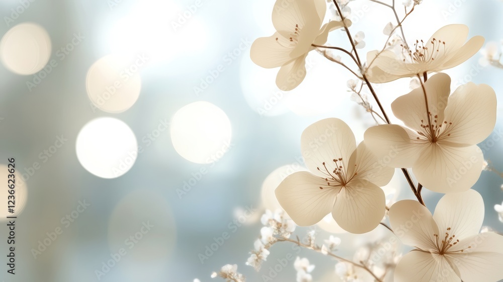 Poster abstract background design for creatives featuring soft floral elements and a blurred bokeh effect t