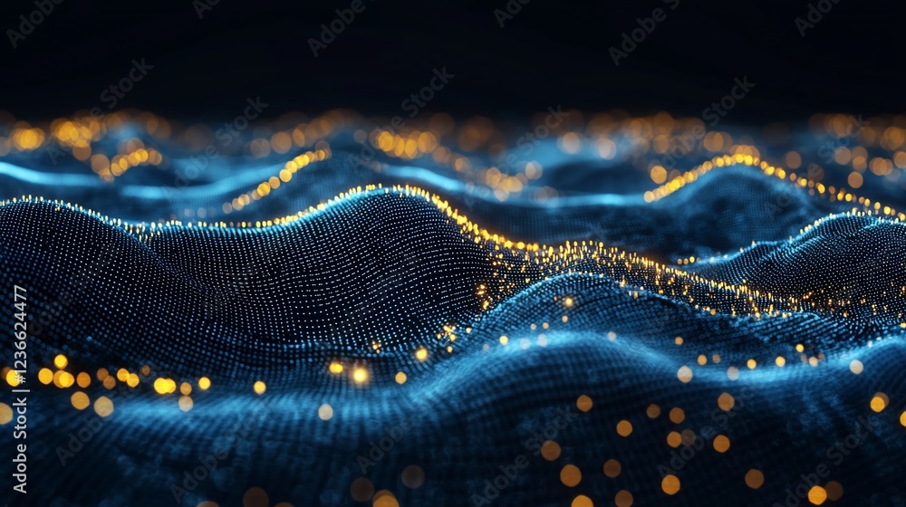 Aufkleber Abstract digital wave background with glowing particles.