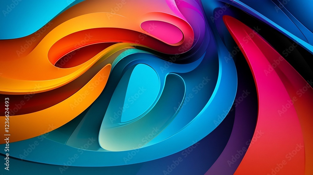 Poster abstract vibrant colorful fluid wave design with smooth gradients and shadows