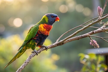 Fototapeta premium Rainbow Lorikeet perched gracefully on a delicate branch. 
