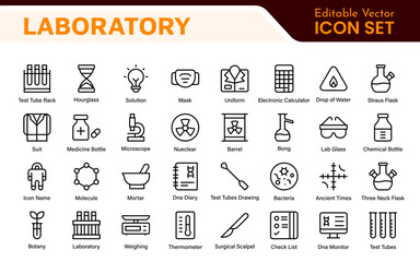 Laboratory Icon Set. A meticulously designed collection of icons for scientific research, experimentation, and research presentations to convey professionalism and innovation.