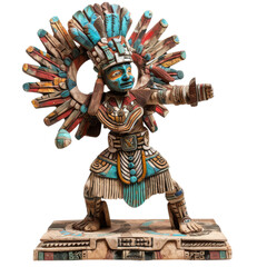 PNG of Colorful Aztec warrior figurine showcasing intricate craftsmanship and vibrant details. white or transparent Bg