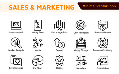 Sales and Marketing Icon Set. A dynamic collection of icons designed to enhance branding, promotions, and customer engagement, perfect for marketing materials and business applications.
